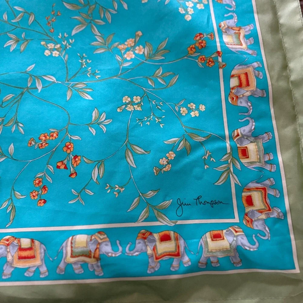 Vtg Pair Jim Thompson 100% Thai Silk Elephant Pillow Covers Turquoise 17